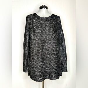 Faded Glory, Black and Grey Crocheted Knit Sweater, Size M (8-10)